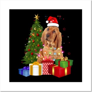 Bloodhound Christmas Tree Santa Hat Funny Xmas Gift Dog T-Shirt Posters and Art